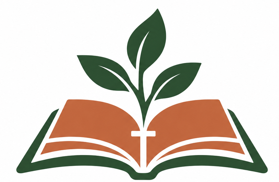 Otwarta Biblia z krzyżem i wyrastającą rośliną